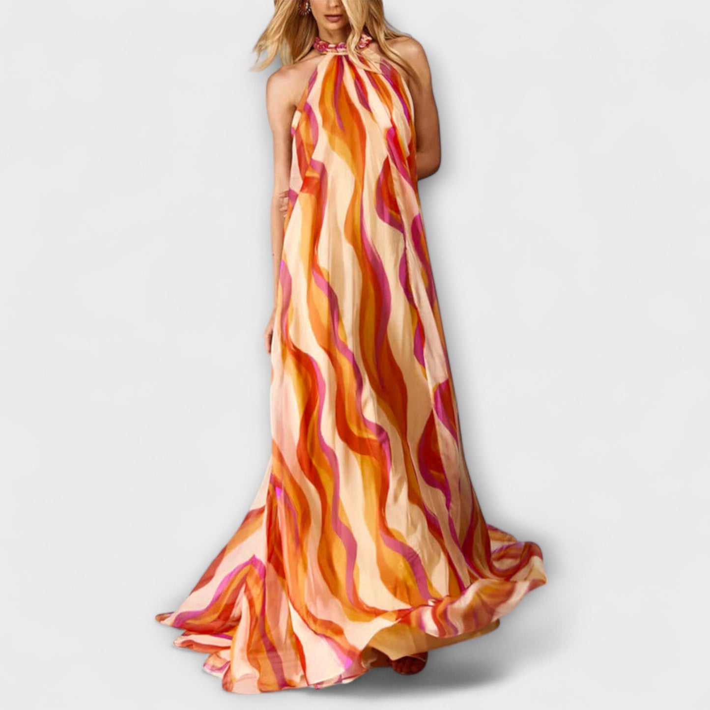 Rumi - Stylish Braided Maxi Dress with Wave Pattern