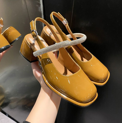 Celandra - Mary Janes with Glitter Strap and Block Heel