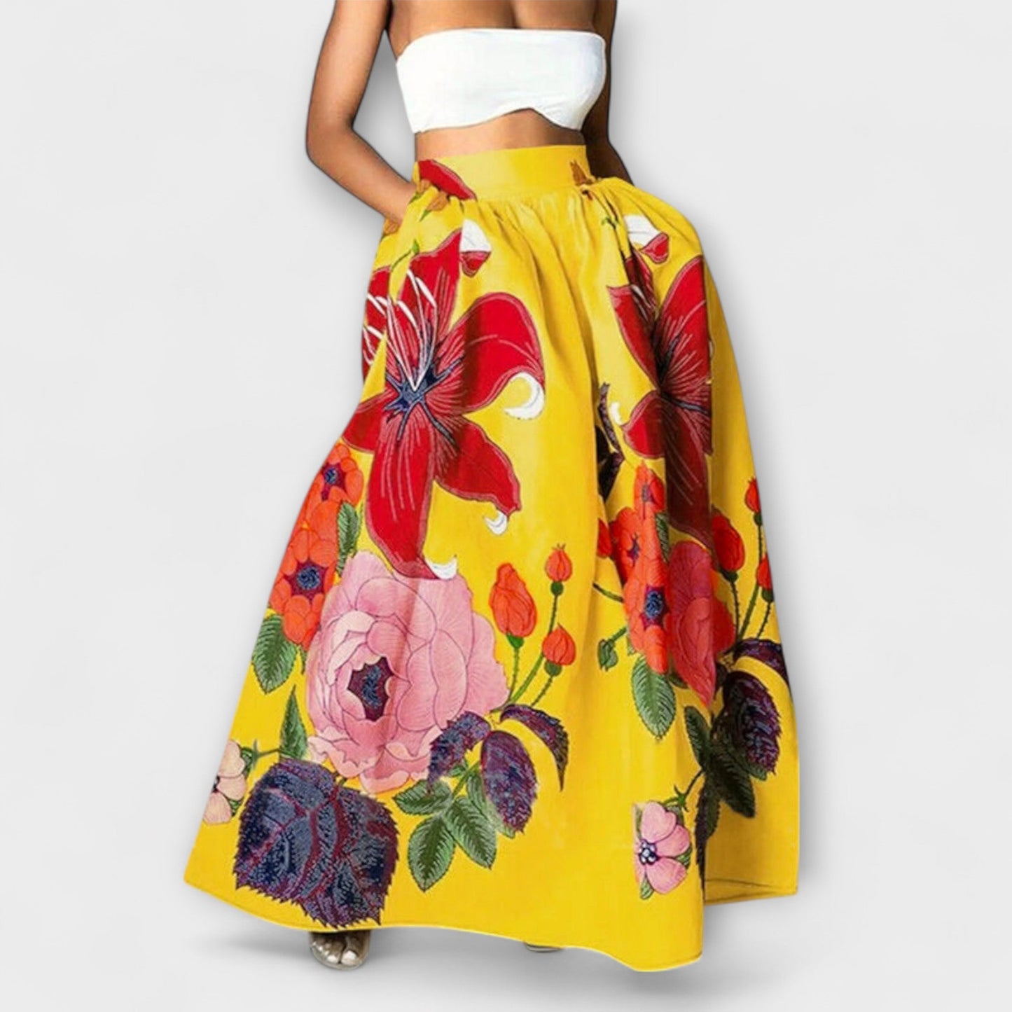 Ysolda - Stylish High-Waisted Floral Print Skirt