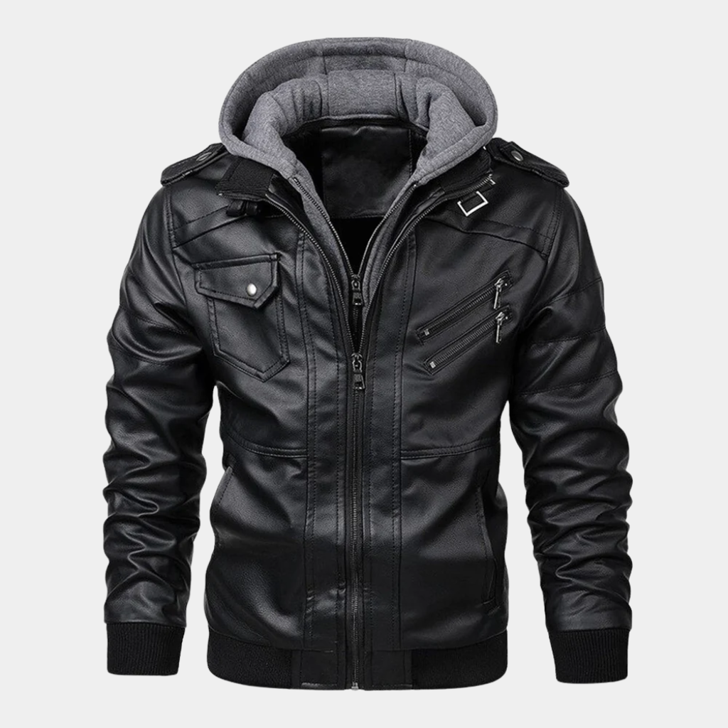 Leather Jacket with Hood