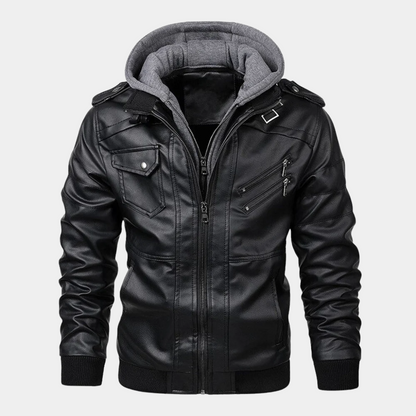 Leather Jacket with Hood